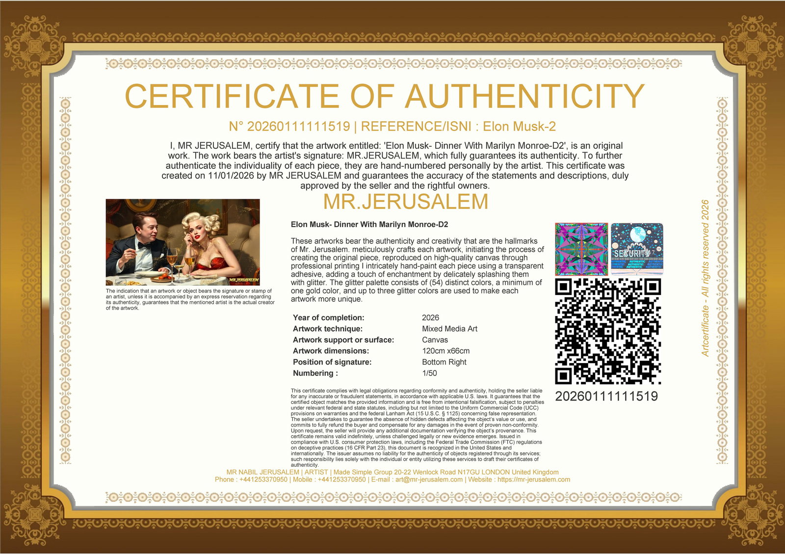 Elon Musk - Dinner With Marilyn Monroe-D2, Limited Edition of 50 Pieces, Signed & Numbered - 3