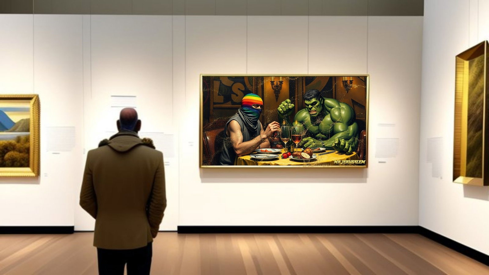 Banksy Dinner With Hulk-D2, Canvas Mixed Media, Limited Edition of 50 Pieces - 2