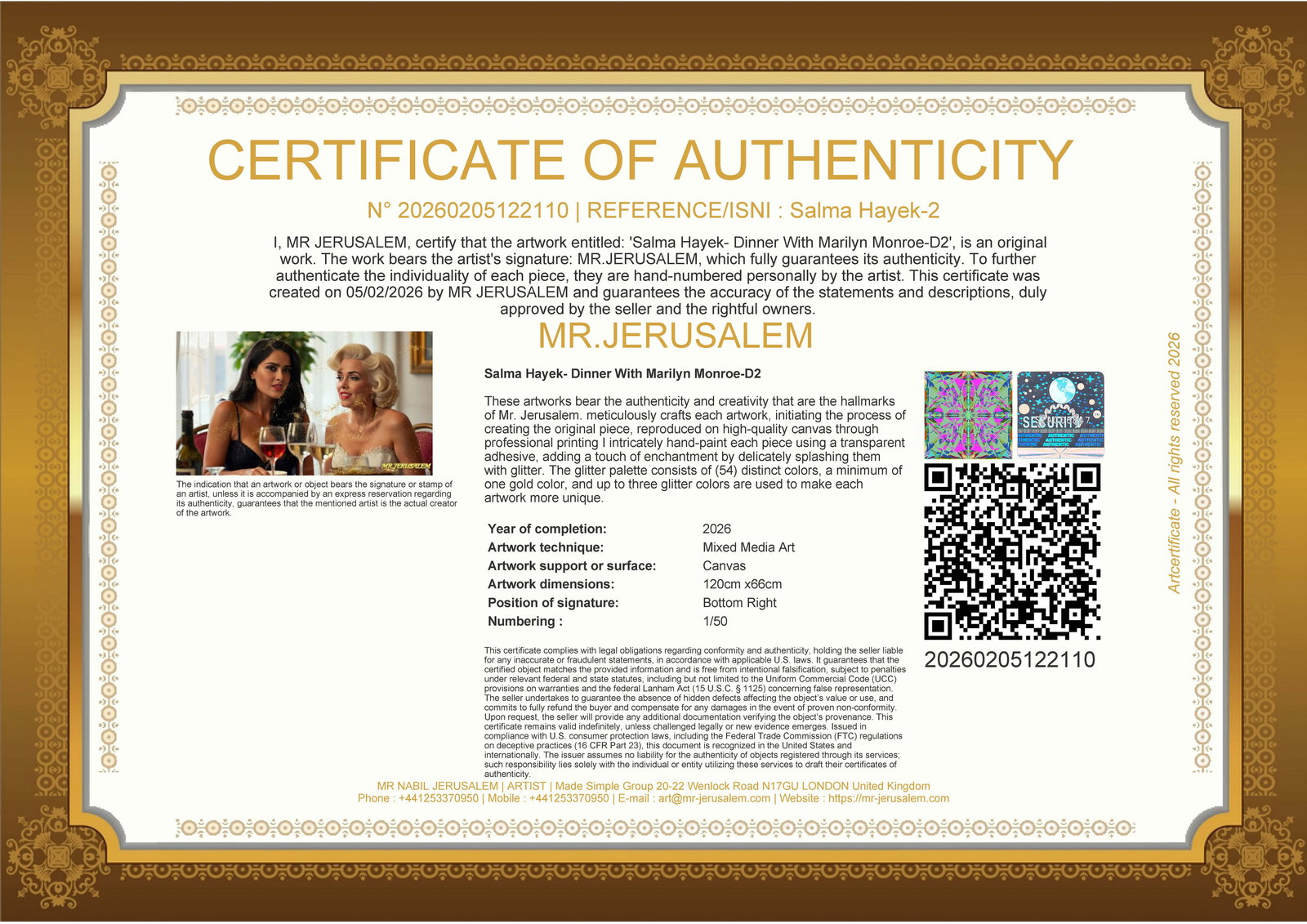 Salma Hayek - Dinner With Marliyn Monroe-D2, Limited Edition of 50 Pieces, Signed & Numbered - 3