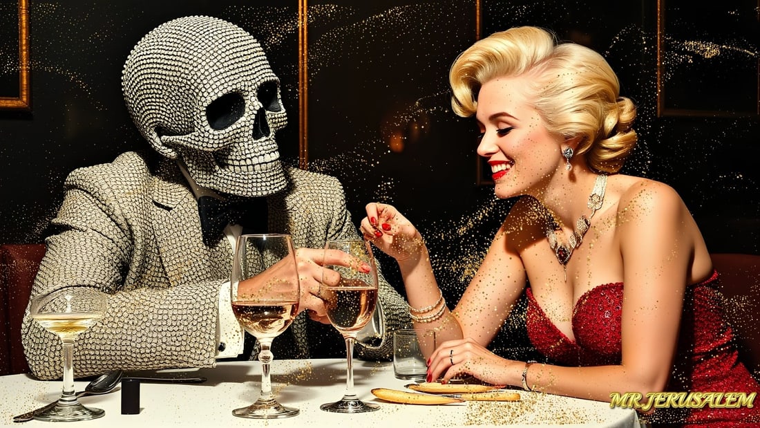 Damien Hirst - Dinner With Marilyn Monroe-D2, Limited Edition of 50 Pieces, Signed & Numbered: Please note the images you see here for the artworks is protected with artist name in gold & gold glitter watermark. The original artworks will be unique and one-of-a-kind, hand painted with glue
