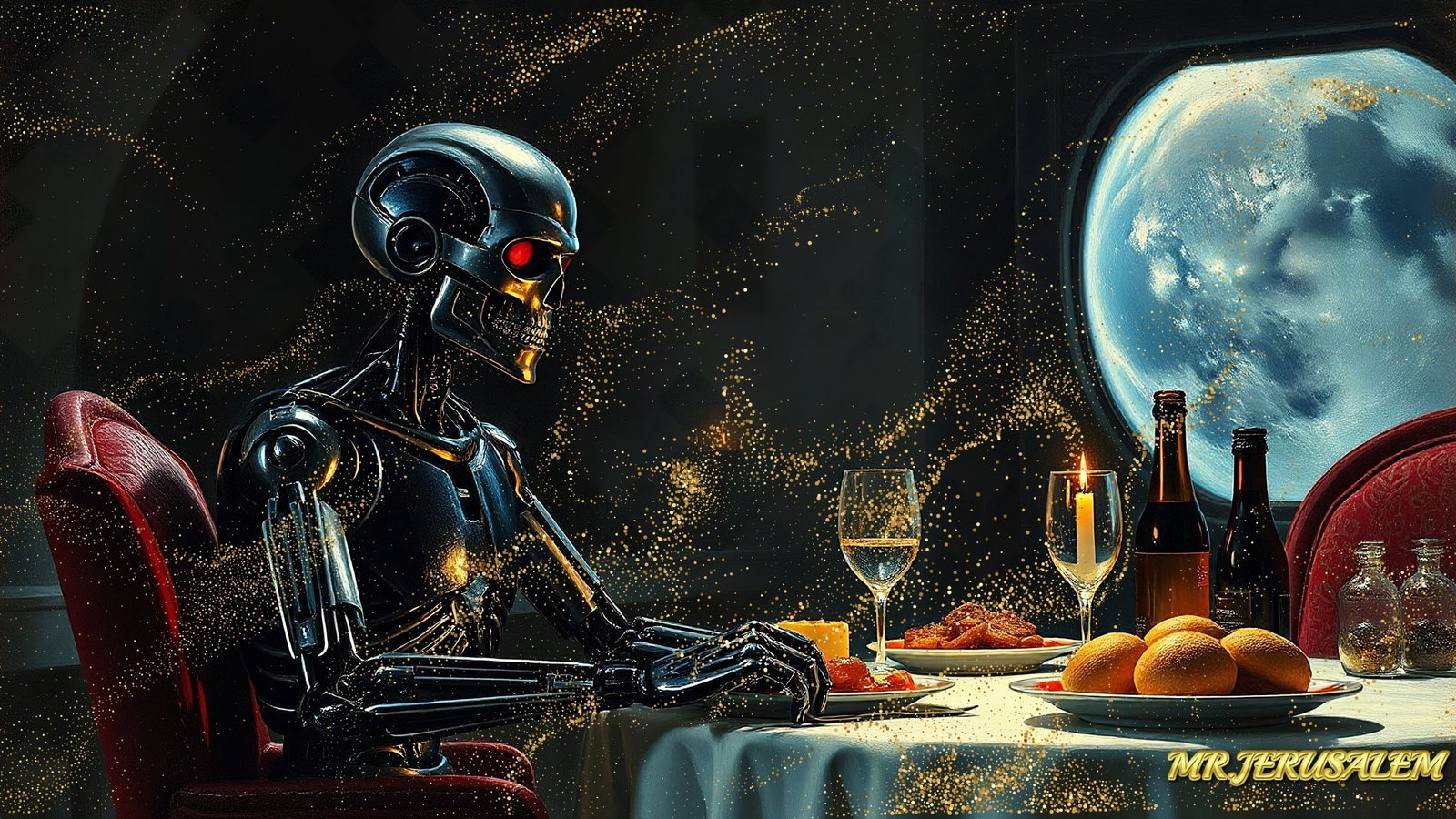 The Terminator Dinner Alone-D2, Canvas Mixed Media, Limited Edition of 50 Pieces (1 of 5)