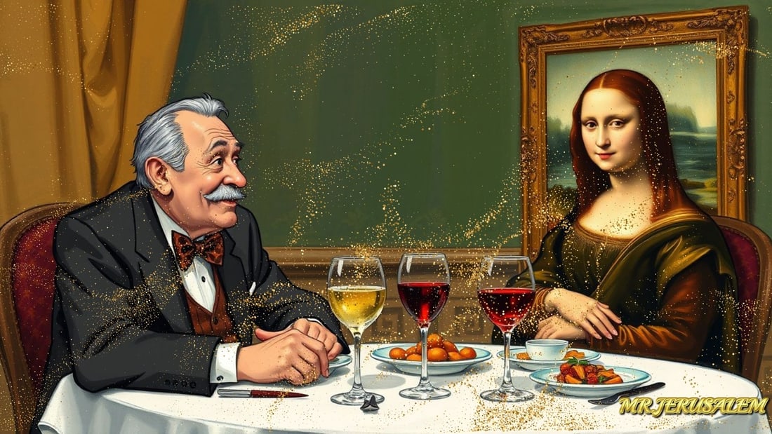 Walt Disney - Dinner With Mona Lisa-D2, Limited Edition of 50 Pieces, Signed & Numbered: Please note the images you see here for the artworks is protected with artist name in gold & gold glitter watermark. The original artworks will be unique and one-of-a-kind, hand painted with glue 
