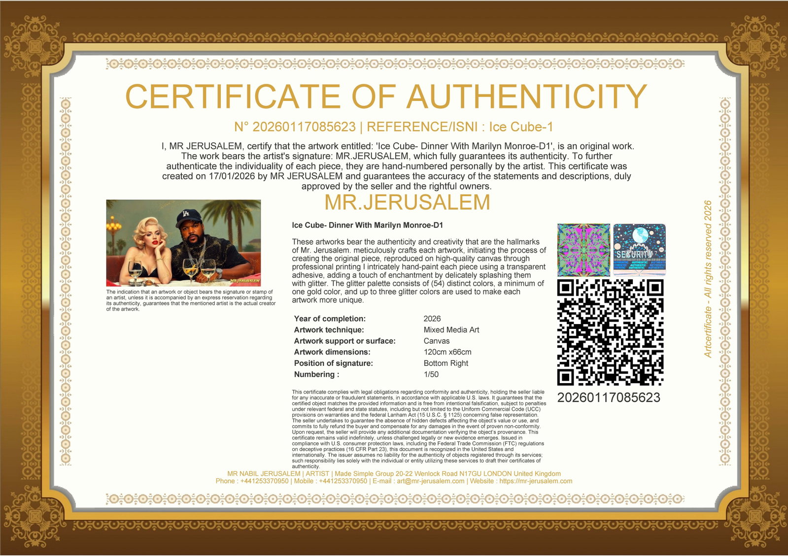 Ice Cube - Dinner With Marilyn Monroe-D1, Limited Edition of 50 Pieces, Signed & Numbered - 3