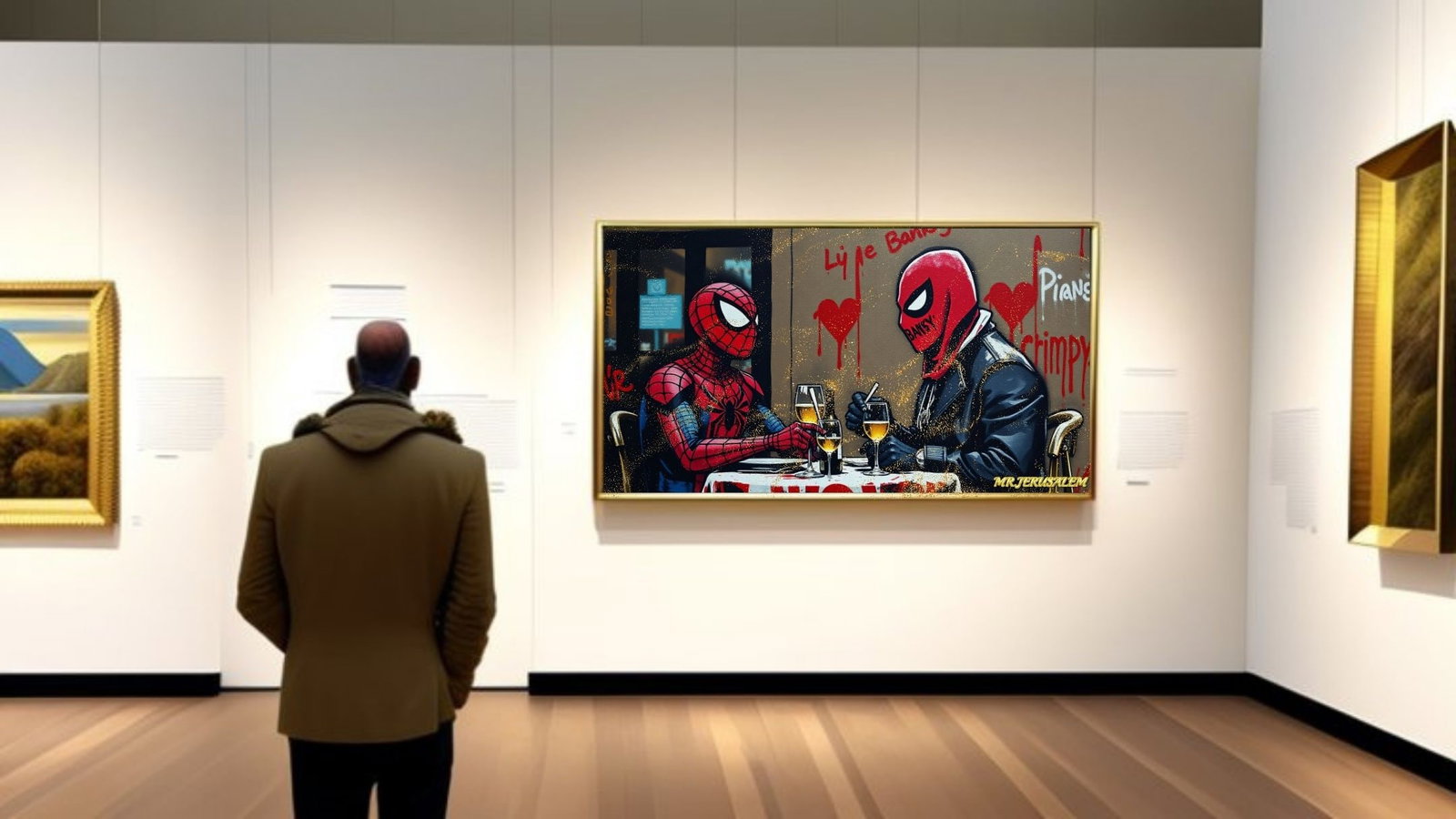 Banksy Dinner With Spiderman-D2, Canvas Mixed Media, Limited Edition of 50 Pieces - 2