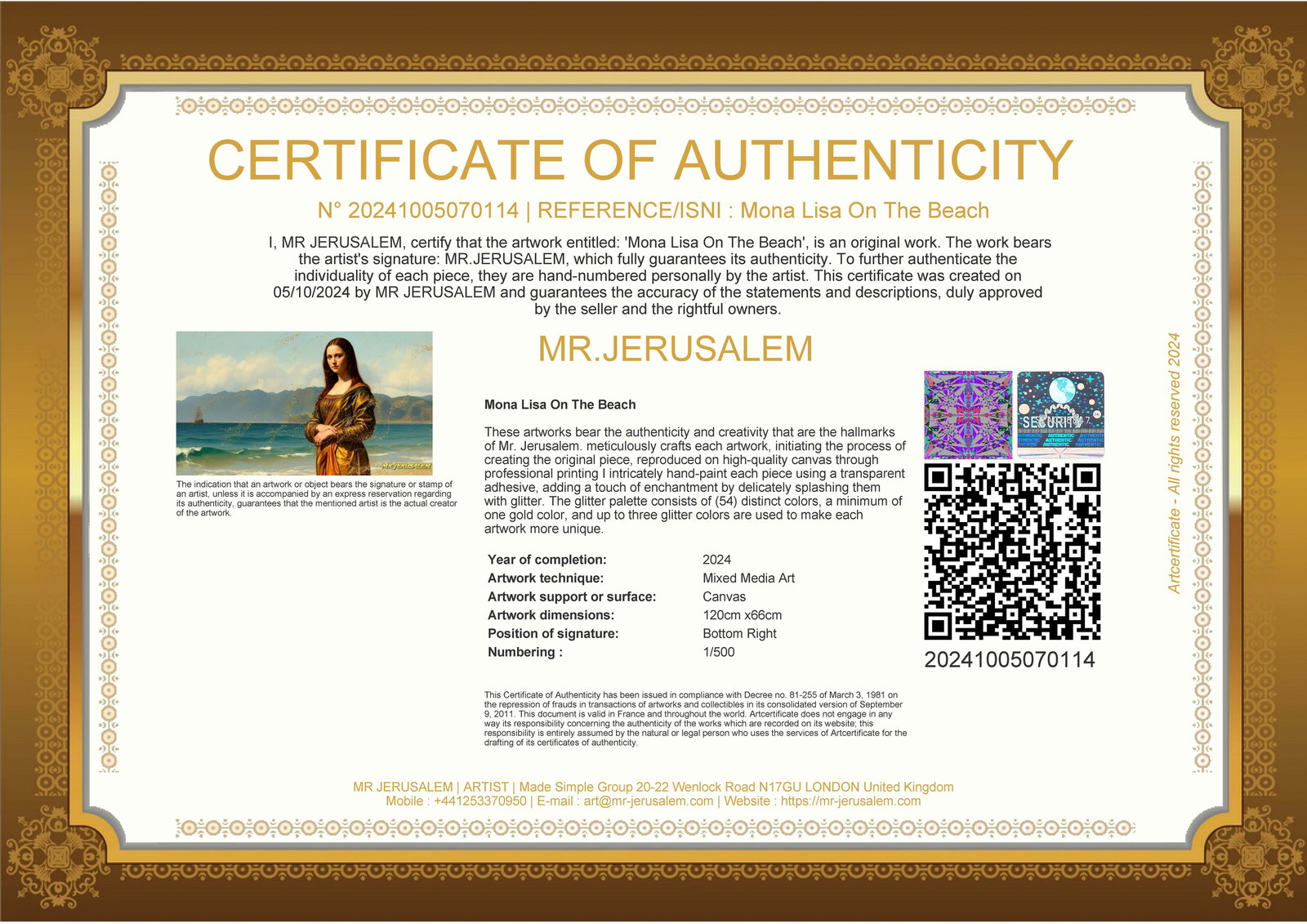 Mona Lisa- On The Beach, Mixed Media, Limited Edition of 50 Pieces, Signed & Numbered, - 3