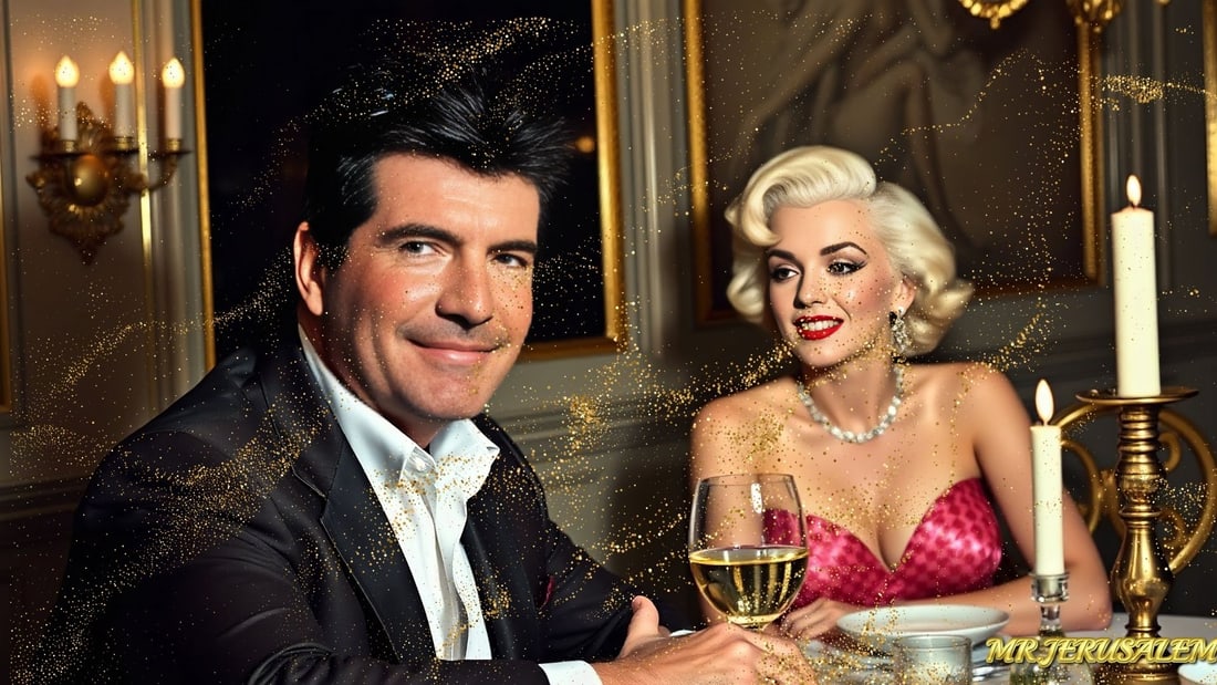 Simon Cowell - Dinner With Marliyn Monroe-D2, Limited Edition of 50 Pieces, Signed & Numbered: Please note the images you see here for the artworks is protected with artist name in gold & gold glitter watermark. The original artworks will be unique and one-of-a-kind, hand painted with glue 