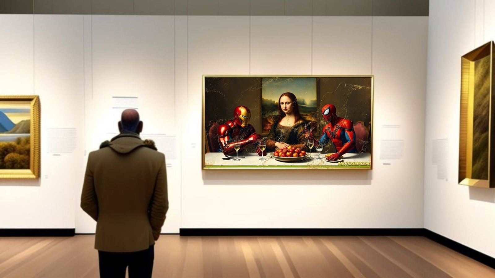 Mona Lisa- Dinner With Ironman & Spiderman-D1, Limited Edition of 50 Pieces, Signed & Numbered - 2