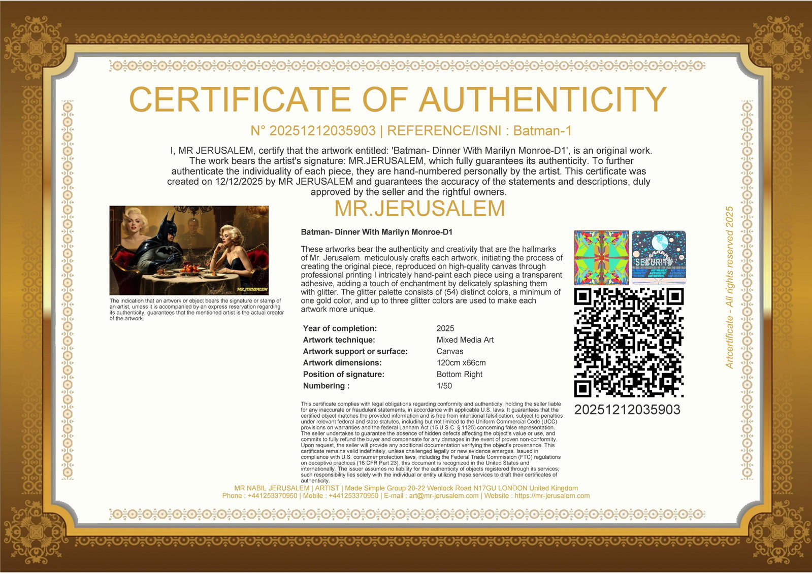 Batman - Dinner With Marilyn Monroe- D1, Limited Edition of 50 Pieces, Signed & Numbered - 3