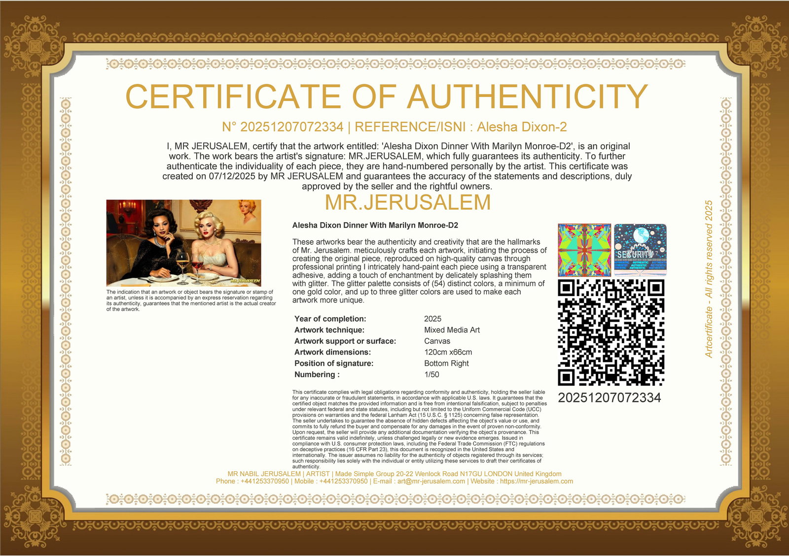 Alesha Dixon - Dinner With Marilyn Monroe- D2, Limited Edition of 50 Pieces, Signed & Numbered - 3