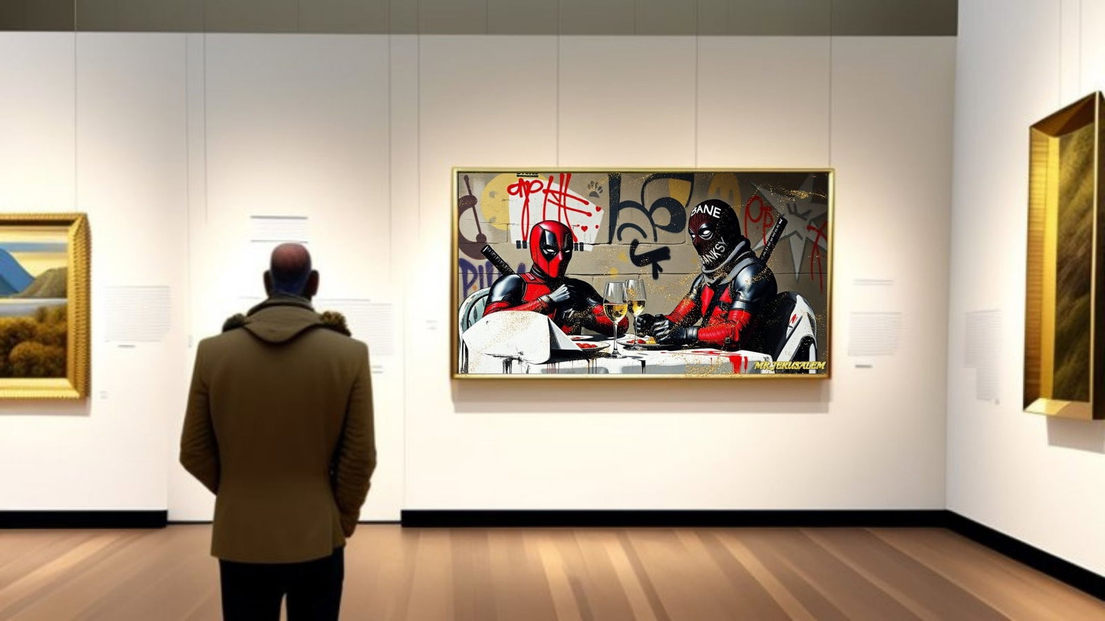 Banksy Dinner With Deadpool-D1, Canvas Mixed Media, Limited Edition of 50 Pieces - 2