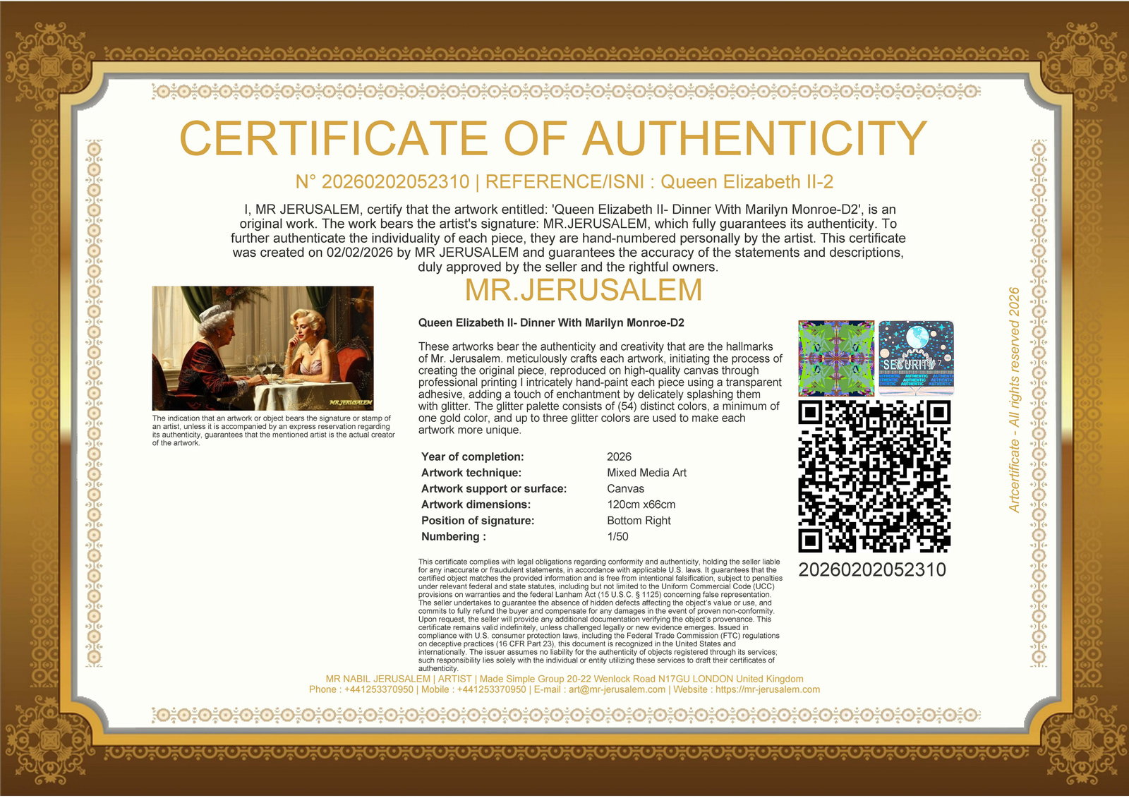 Queen Elizabeth II - Dinner With Marliyn Monroe-D2, Limited Edition of 50 Pieces, Signed & Numbered - 3