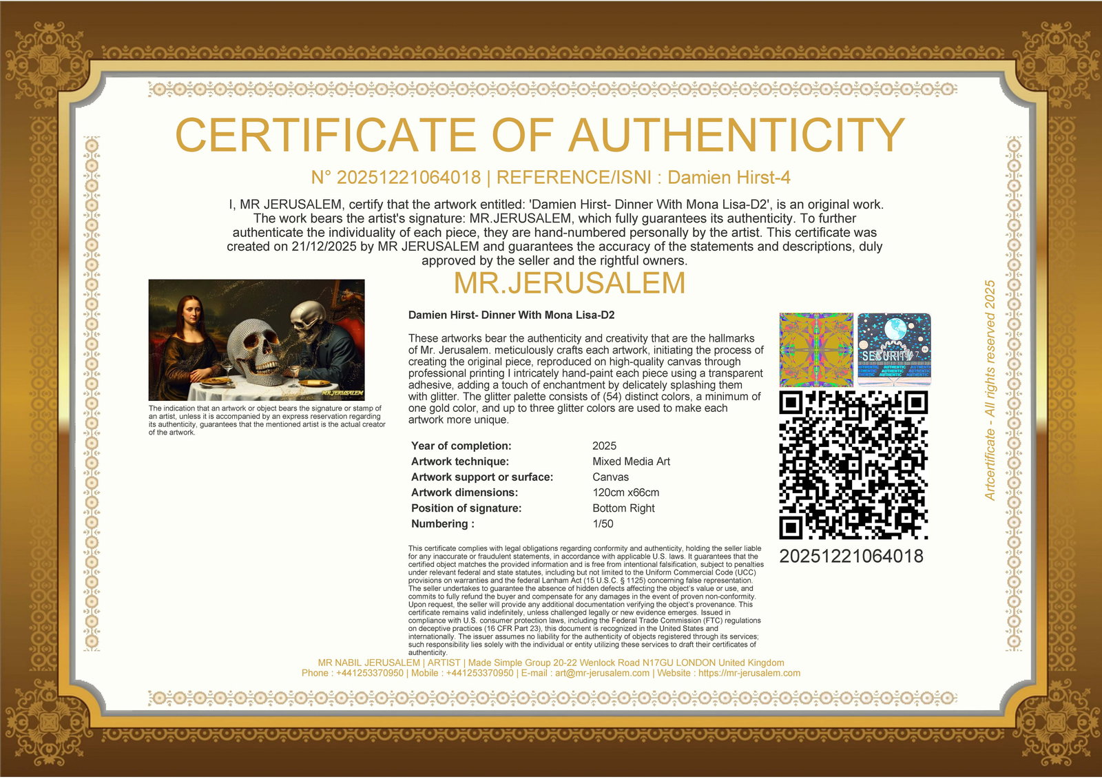 Damien Hirst - Dinner With Mona Lisa-D2, Limited Edition of 50 Pieces, Signed & Numbered - 3