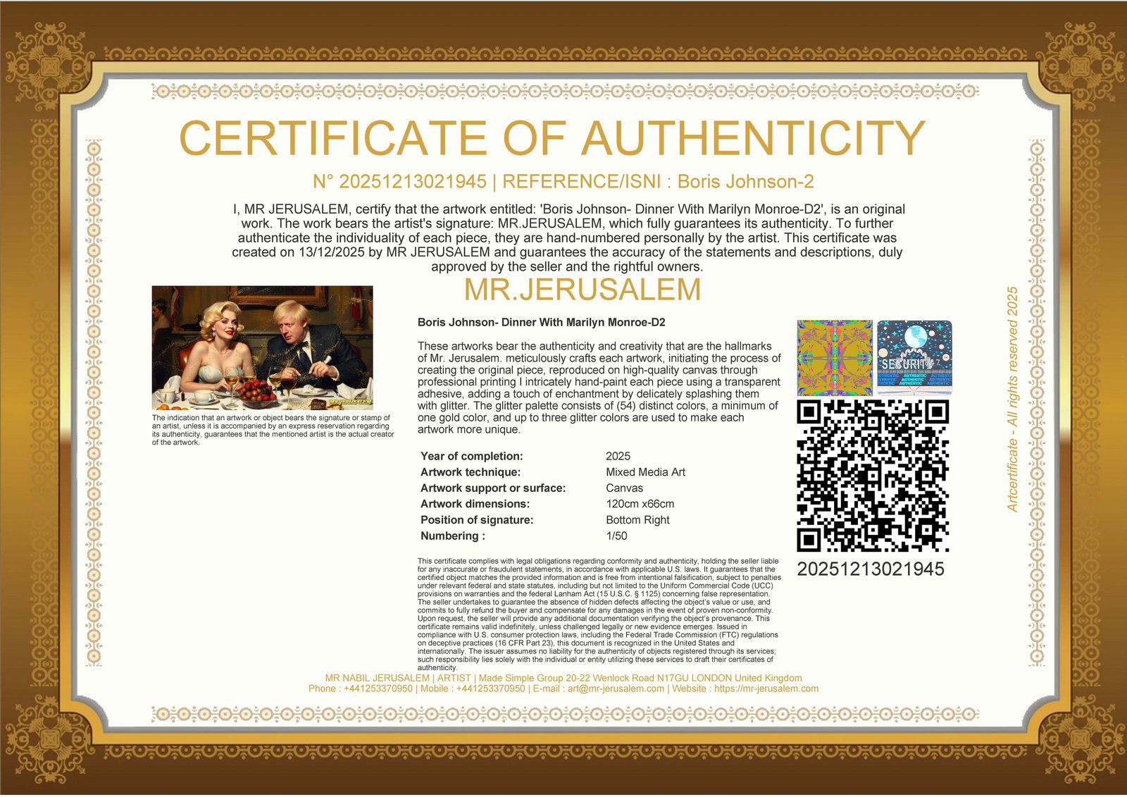 Boris Johnson - Dinner With Marilyn Monroe-D2, Limited Edition of 50 Pieces, Signed & Numbered - 3