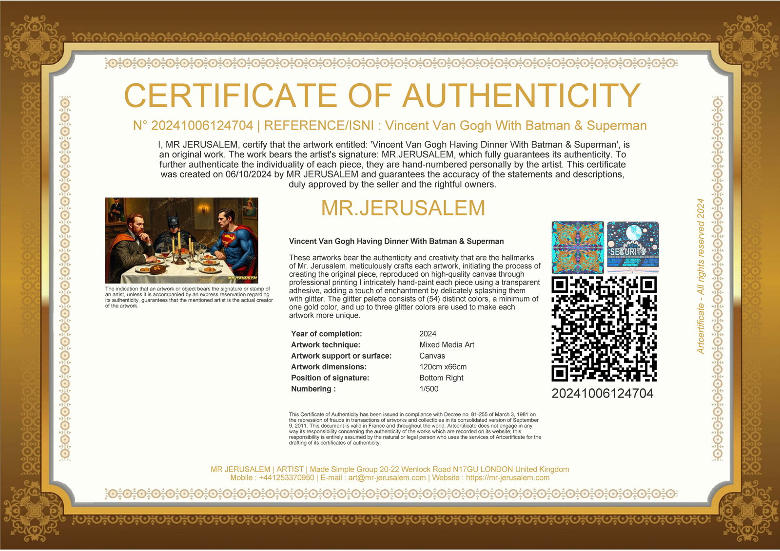 Vincent Van Gogh Dinner With Batman & Superman, Limited Edition of 50 Pieces - 3