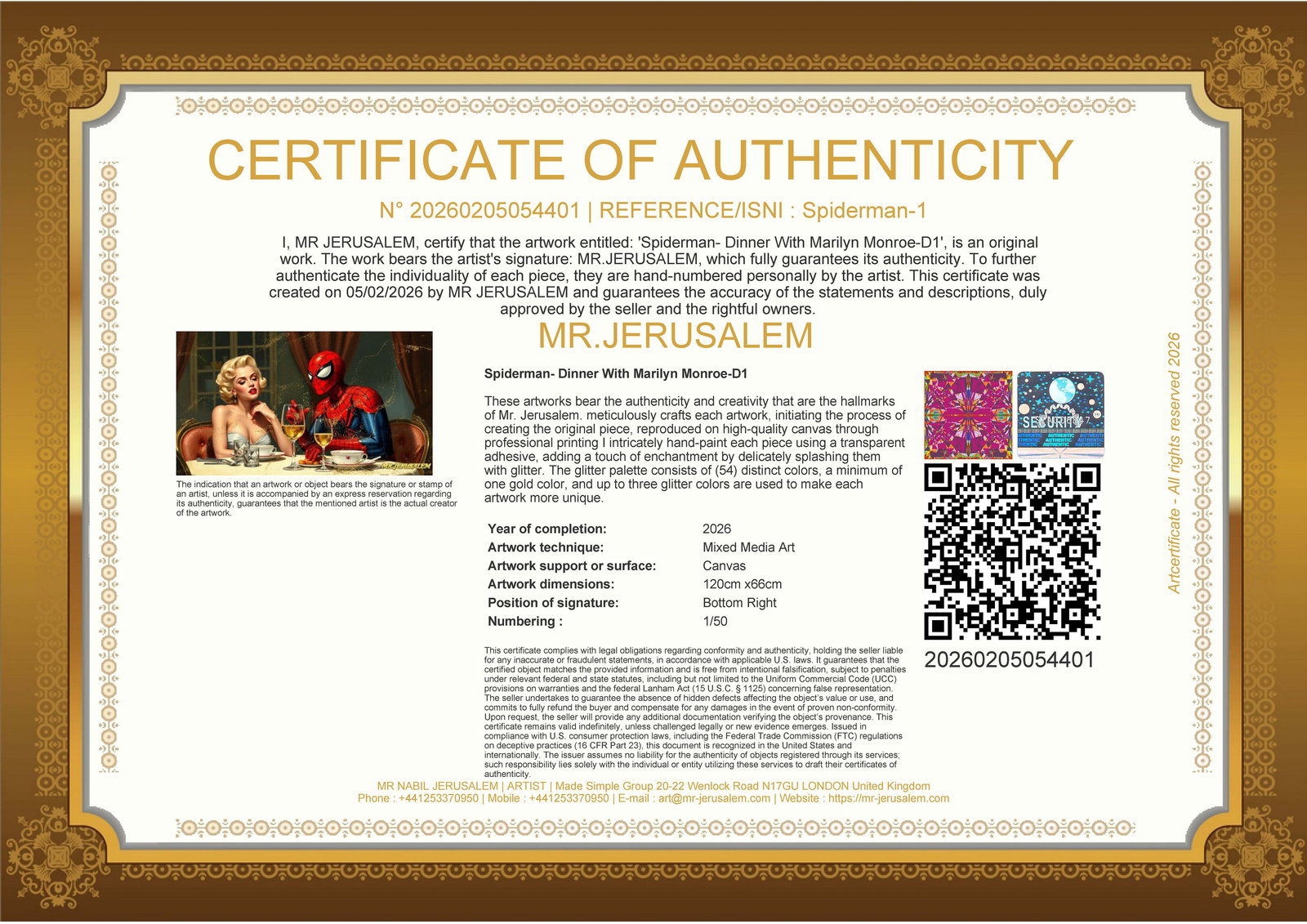 Spiderman - Dinner With Marliyn Monroe-D1, Limited Edition of 50 Pieces, Signed & Numbered - 3