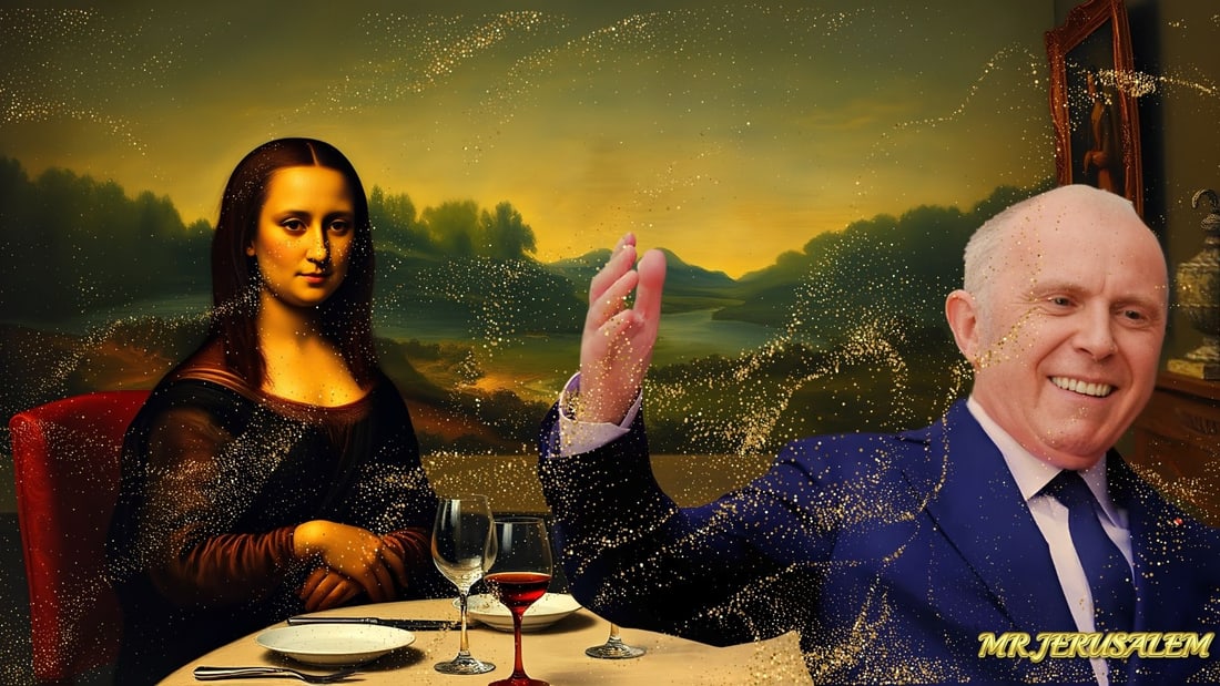 Francois Pinault - Dinner With Mona Lisa-D2, Limited Edition of 50 Pieces, Signed & Numbered: Please note the images you see here for the artworks is protected with artist name in gold & gold glitter watermark. The original artworks will be unique and one-of-a-kind, hand painted with glue