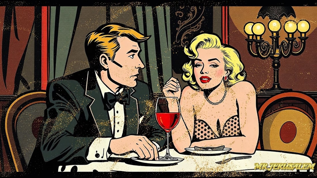Roy Lichtenstein - Dinner With Marliyn Monroe-D2, Limited Edition of 50 Pieces, Signed & Numbered: Please note the images you see here for the artworks is protected with artist name in gold & gold glitter watermark. The original artworks will be unique and one-of-a-kind, hand painted with glue