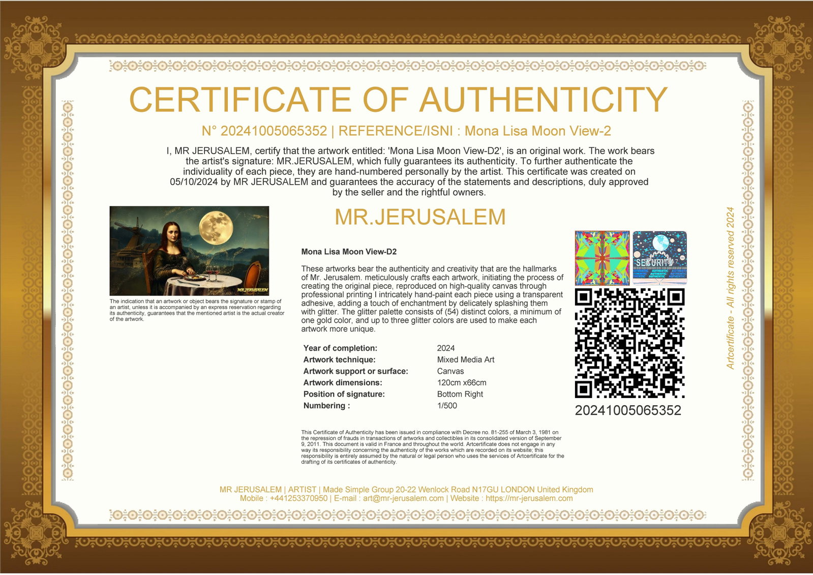 Mona Lisa- Moon View-D2, Mixed Media, Limited Edition of 50 Pieces, Signed & Numbered, - 3