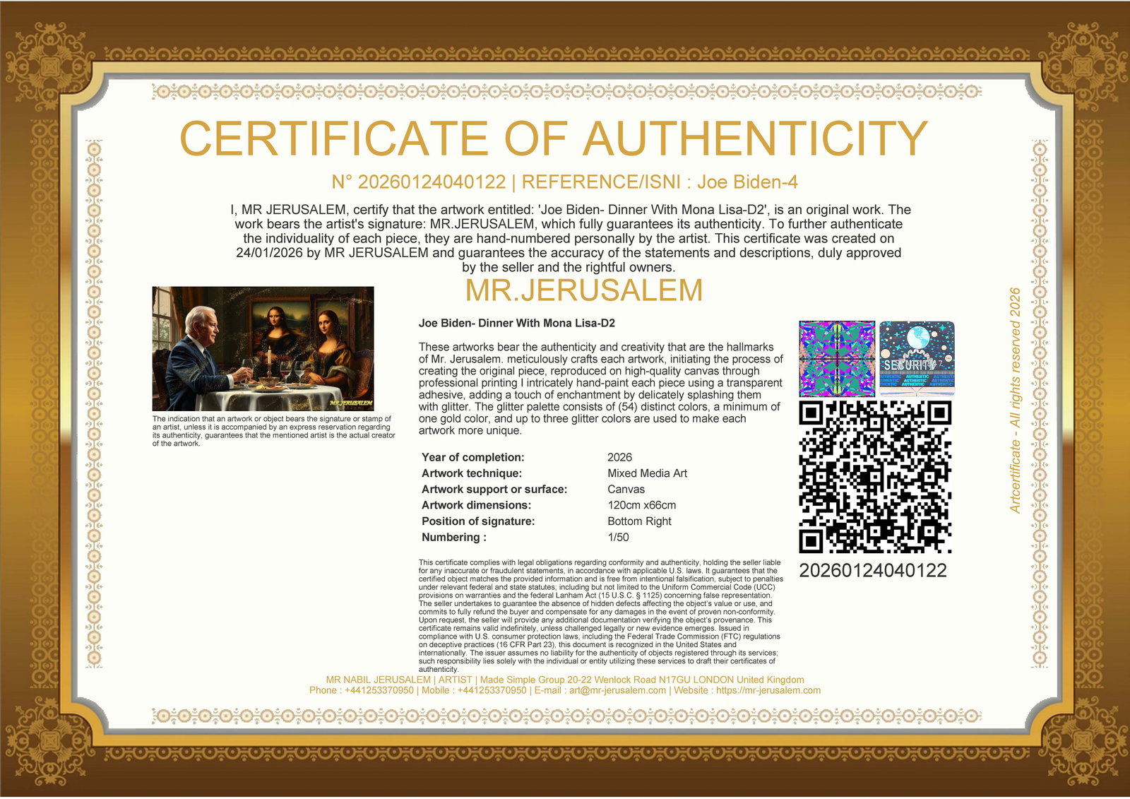 Joe Biden - Dinner With Mona Lisa-D2, Limited Edition of 50 Pieces, Signed & Numbered - 3