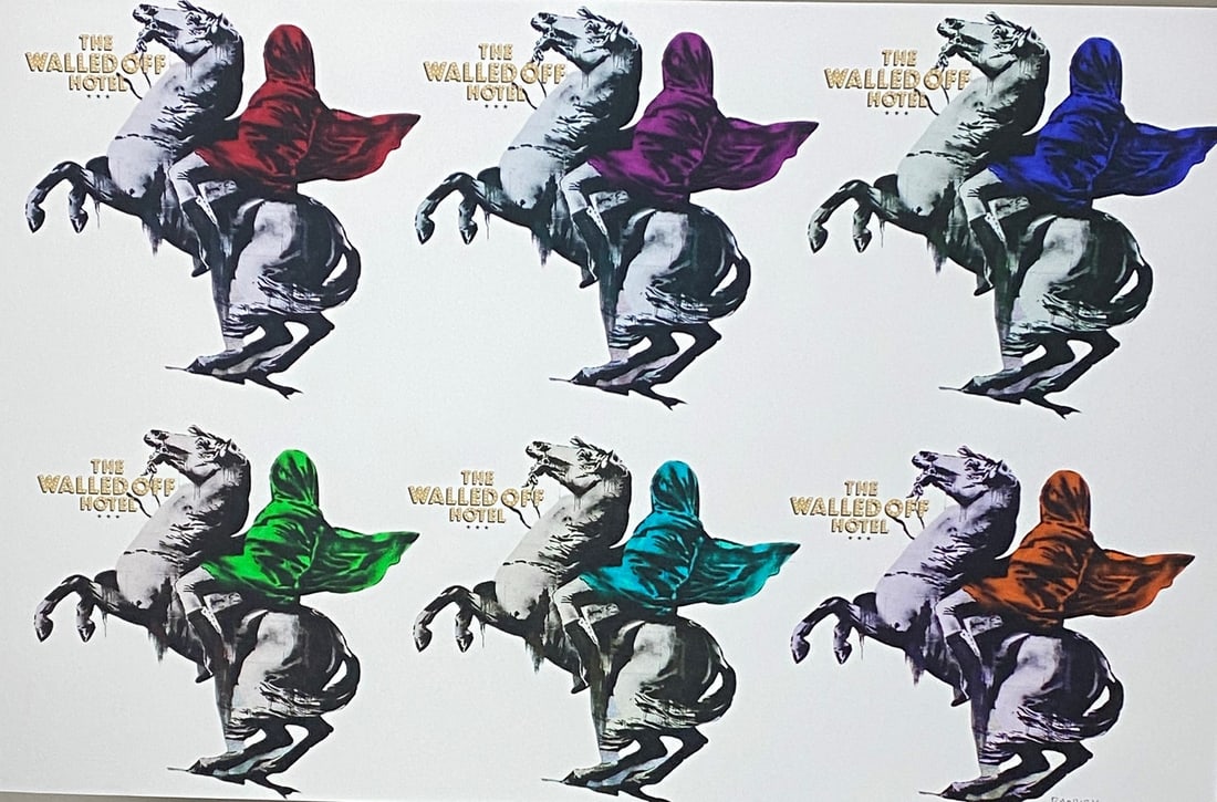 Banksy, In the manner of?, COA. Walled Off Hotel, Original, Limited Edition. Signed. Numbered.: Direct from the walled of Hotel Art Gallery UK, Limited Edition Prints. Please note all artworks here are created by our local artist and NOT by artist Banksy himself. This artwork w