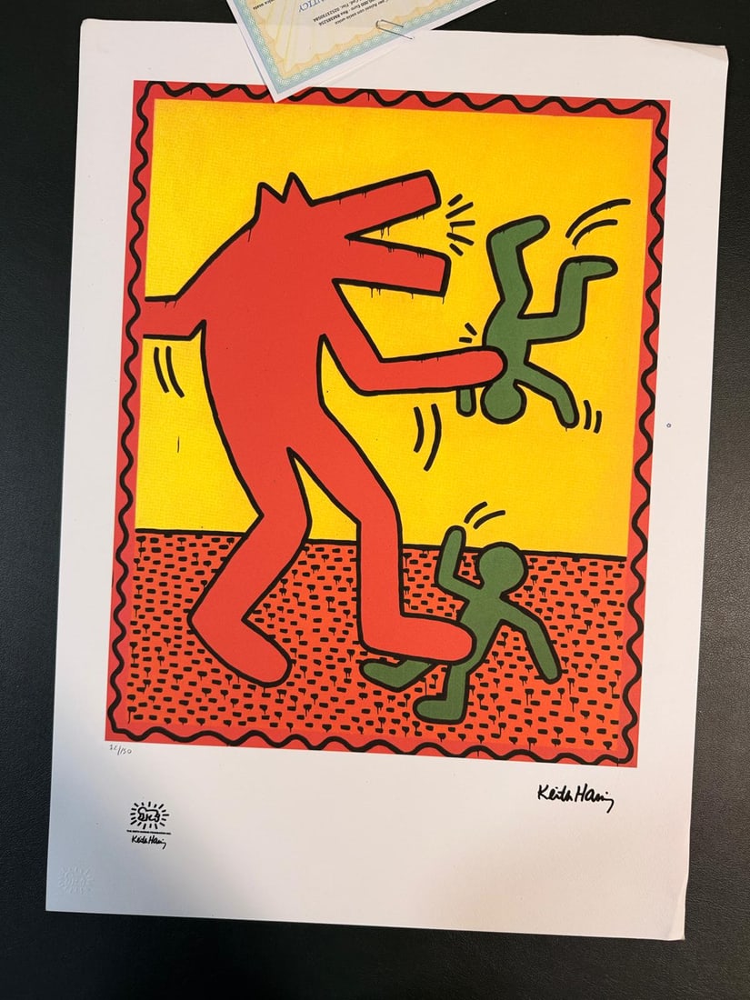 1990s Gorgeous Keith Haring lithograph number 72 of 150 (the numbers are signed in pencil) Contains (1 of 6)