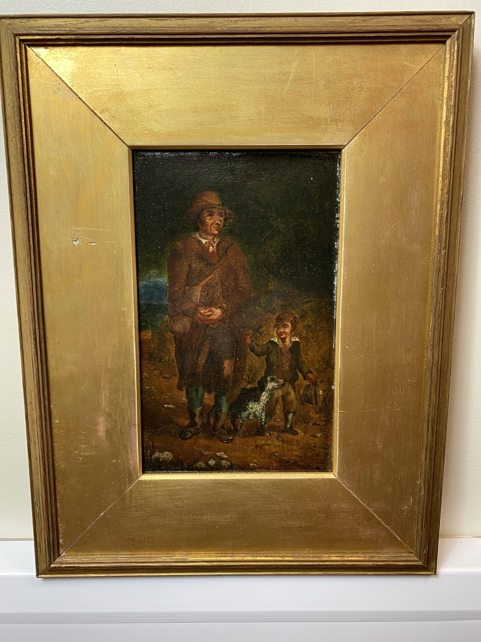 Unknown Artist, Man & Child 18th Century Oil Painting on Canvas, Signed (1 of 8)