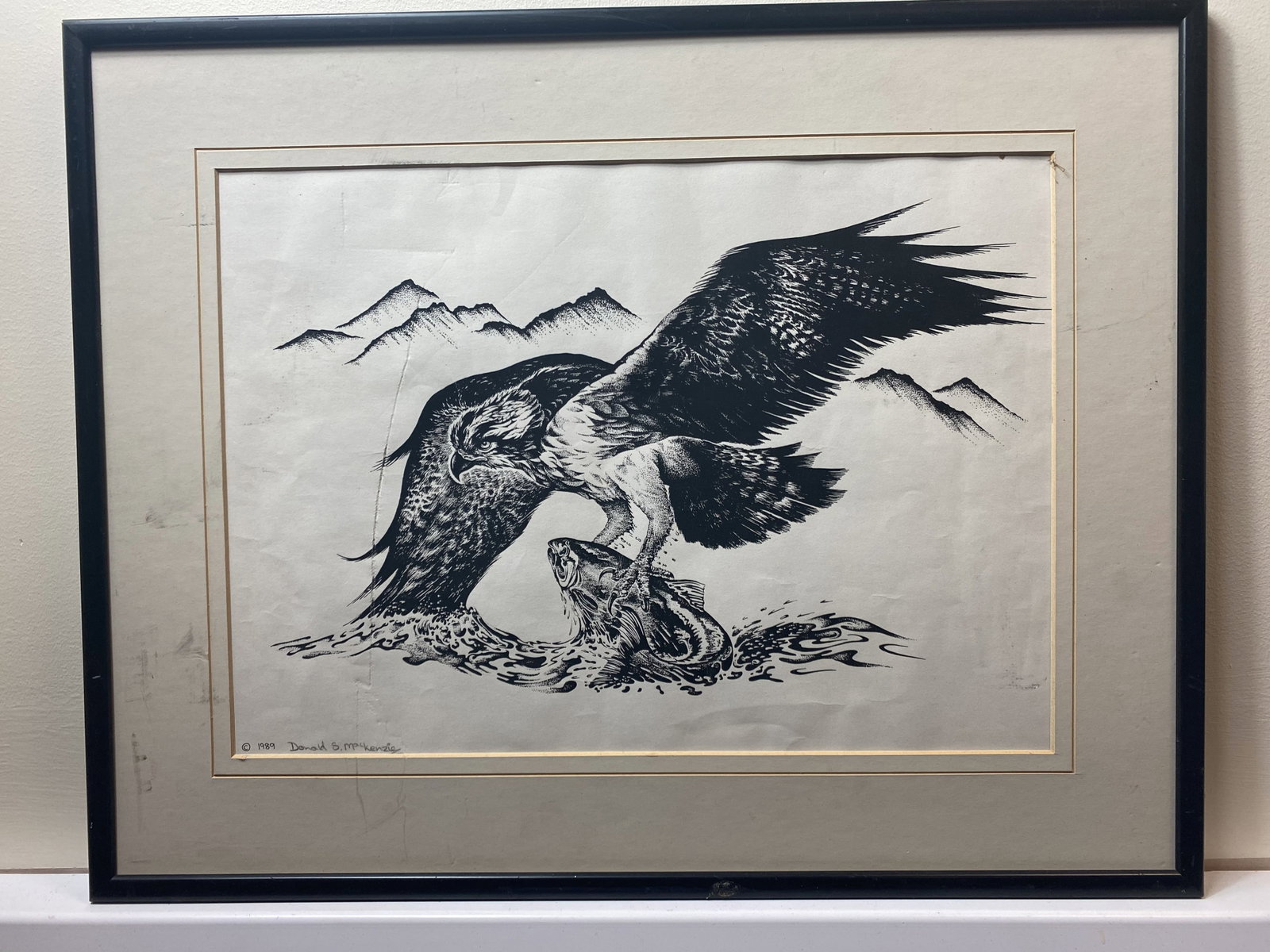 Donald MacKenzie, Signed In Pencil, Osprey and A Fish, Original Drawing Signed (1 of 6)