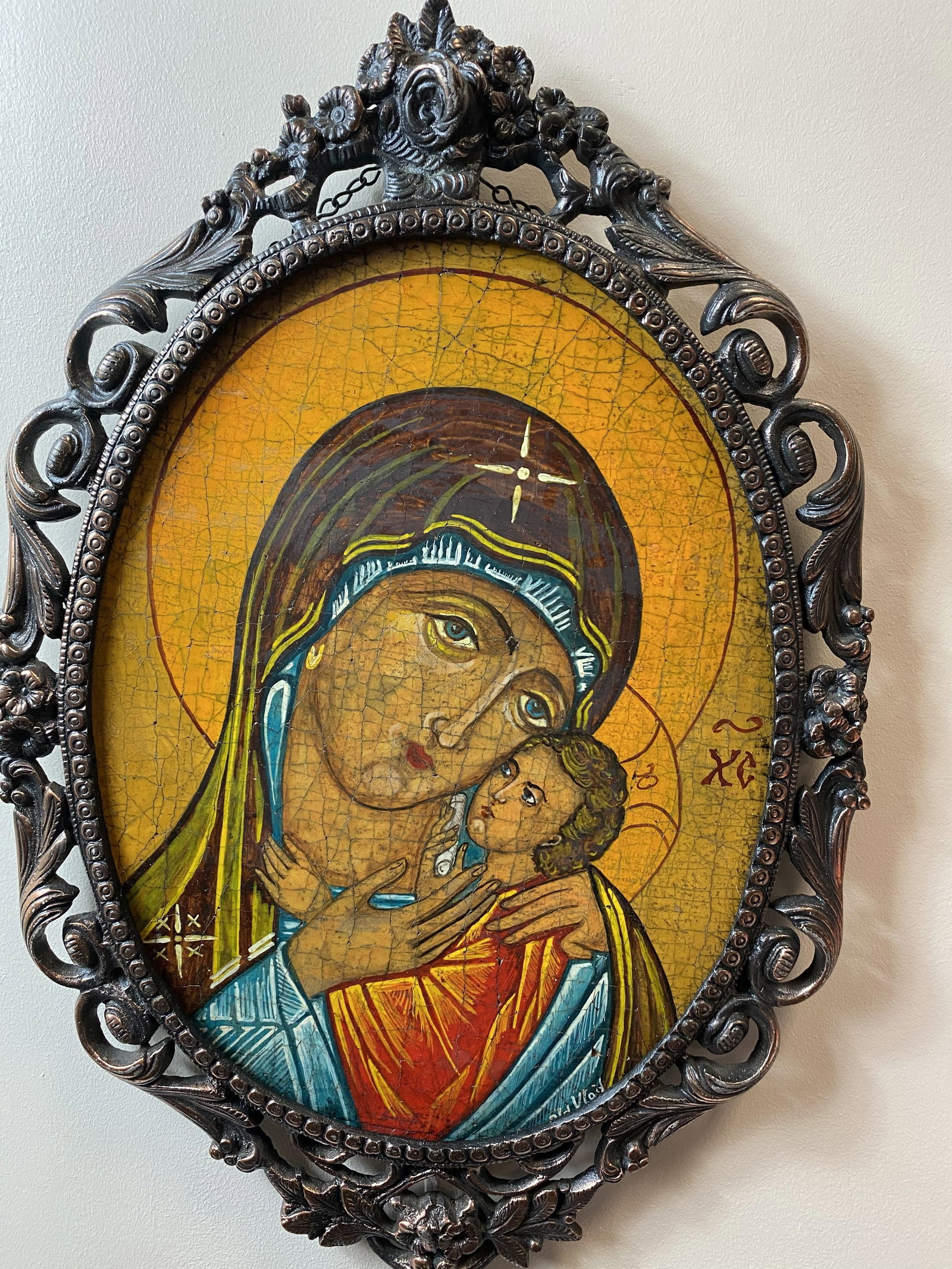 Russian icon,Original Oil Painting On hardboard Signed (1 of 6)