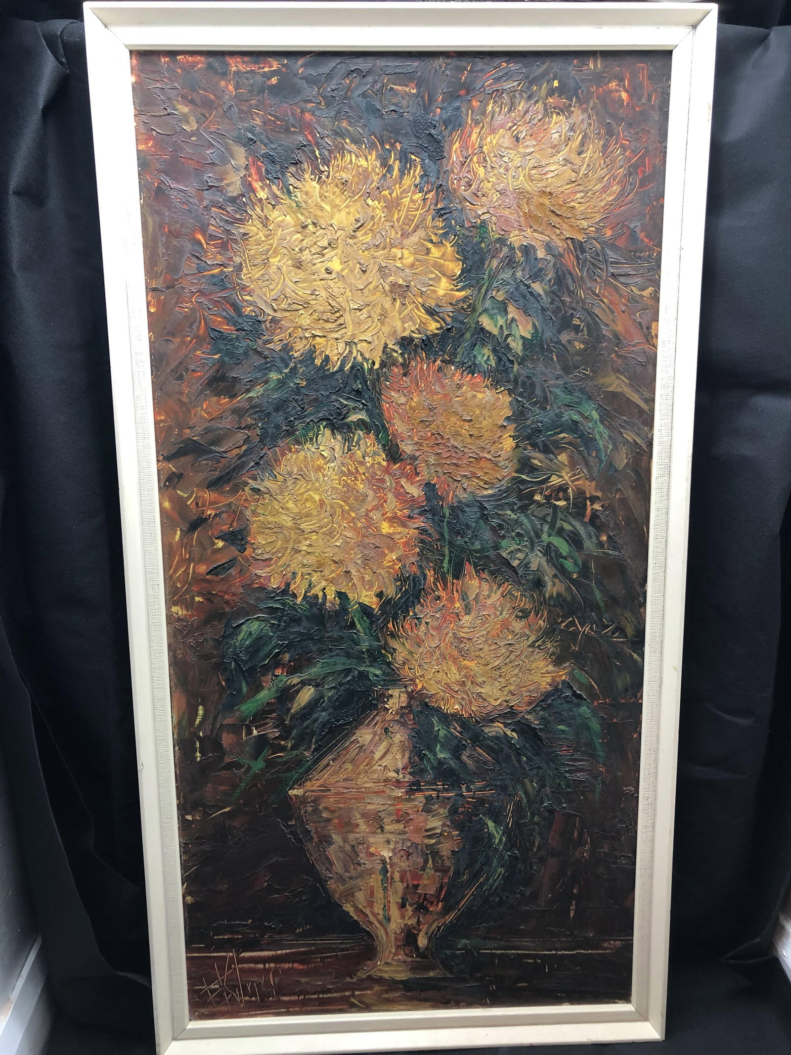 Unknown Artist, Sunflower Oil Painting On Hardboard Original Signed, Unknown Artist, (1 of 7)