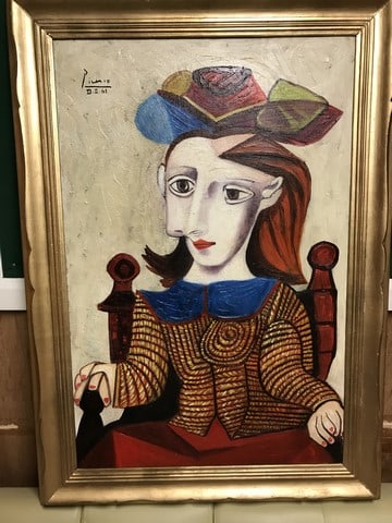 Picasso, (In the manner of) Original, rare art, Vintage, old painting, canvas, hand signed,: Picasso,In the manner of Original, rare art, Vintage, old painting, canvas, hand signed, Pablo Picasso Painting on Cardboard Original rare art Vintage old painting hand signed, No documentation or