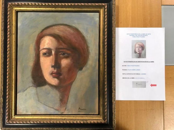 Picasso, (In the manner of) Original, rare art, Vintage, old painting, canvas , hand signed,: Picasso, (In the manner of) Original, rare art, Vintage, old painting, canvas , hand signed, Pablo Picasso Oil Painting on canvas Original rare art Vintage old 1943 painting hand signed, measurements