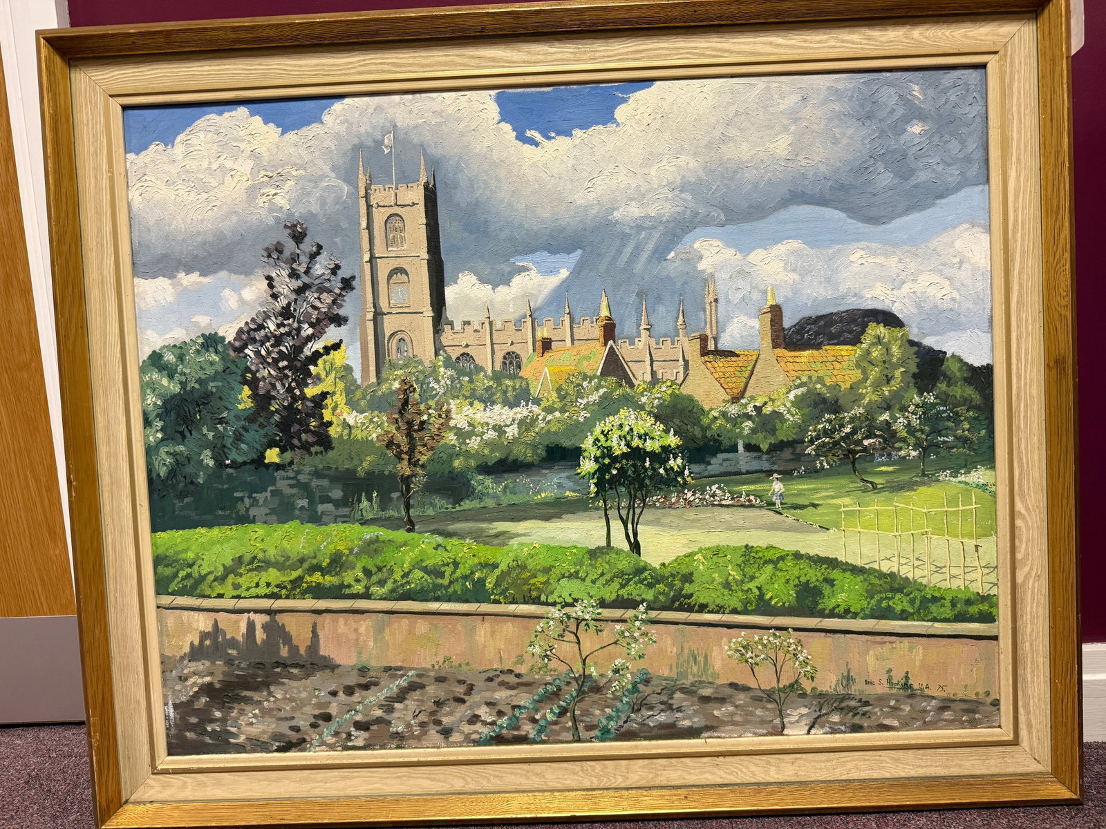 Eric S Hopkins, Original Oil Painting, Signed, and Dated 1975, Village In Spring: Eric S Hopkins, Original Oil Painting, Signed, and Dated 1975, Village In Spring