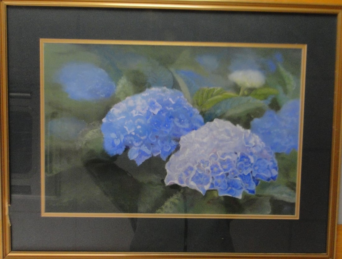 Margaret Rodwell, Pastel, Blue Hydrangeas, Signed: Margaret Rodwell, Pastel, Blue Hydrangeas, Signed