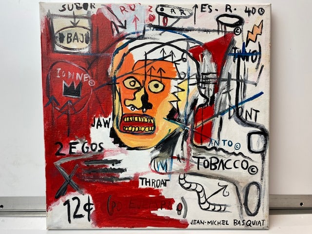 Jean-Michel Basquiat, (After) Original Vintage, Oil Painting, Signed,: Jean-Michel Basquiat, (After) Original Vintage, Oil Painting, Signed, No COA No documentation and only 25 years in provenance by one private Collection. (Attributed) sold as