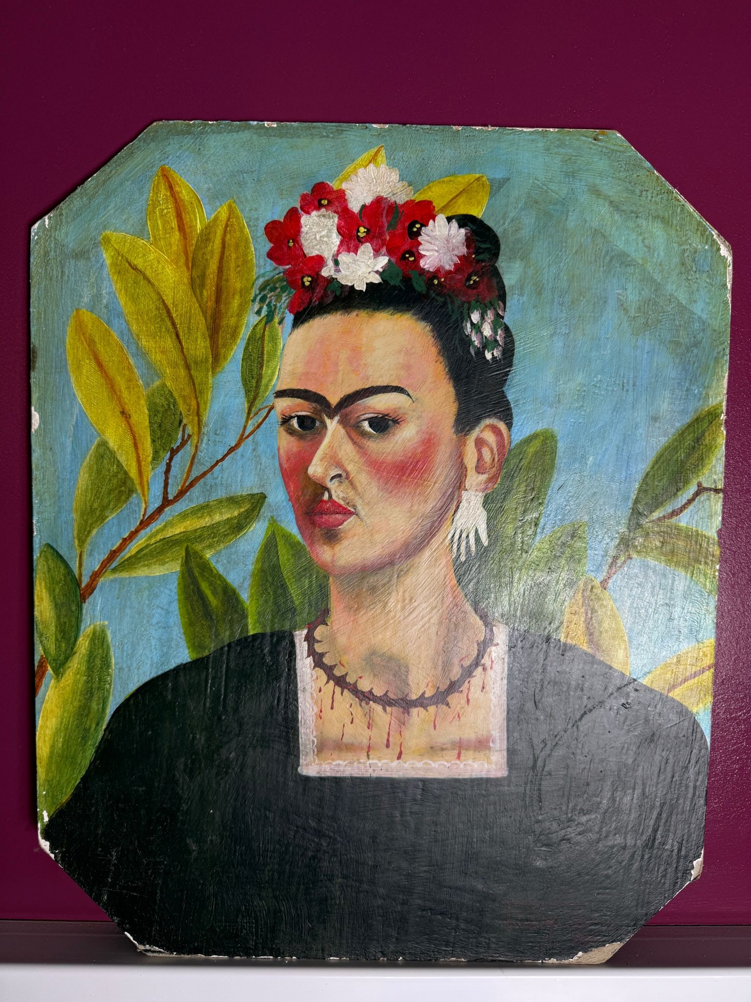 Frida Kahlo, (After) Original Oil Painting, Signed,: Frida Kahlo, (After) Original Oil Painting, Signed, (Attributed) sold as attributed to the artist and you must do do your own research. Sold as seen