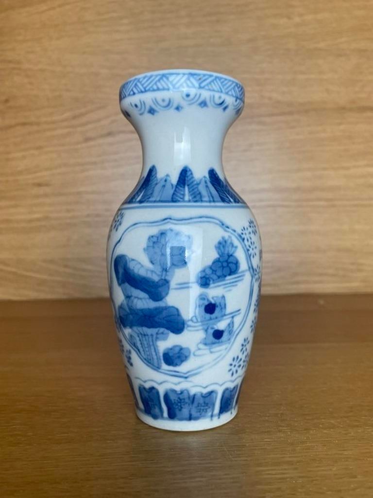 Vintage blue and white chinoiserie ceramic flower vase (1 of 5)