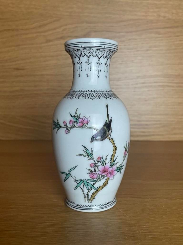 Vintage Chinese Porcelain Vase w/ Parrot, Flowers, & Poem Design (1 of 5)