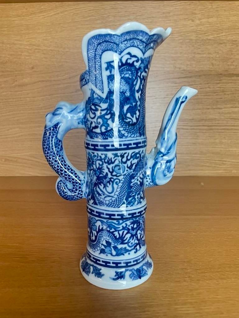 Collectible Old Blue and White Porcelain Paint Dragon Phoenix Exorcism Tea Pot (1 of 5)