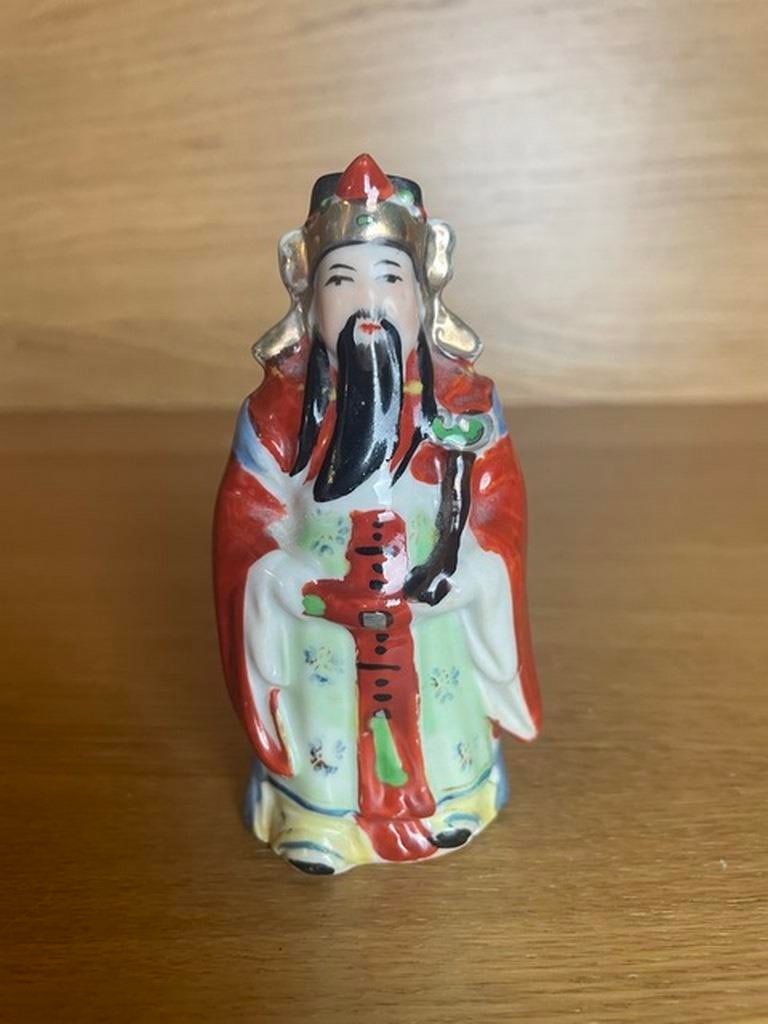 Lu"""""""""""""""" Chinese God of Prosperity Vtg. 11"""""""""""""""" tall Porcelain Deity Spiritual: This exquisite Chinese Famille Rose porcelain figurine depicts a deity, showcasing vibrant colors and intricate detailing. A collectible piece representing cultural artistry. * "Lu", Chinese Sanxing G