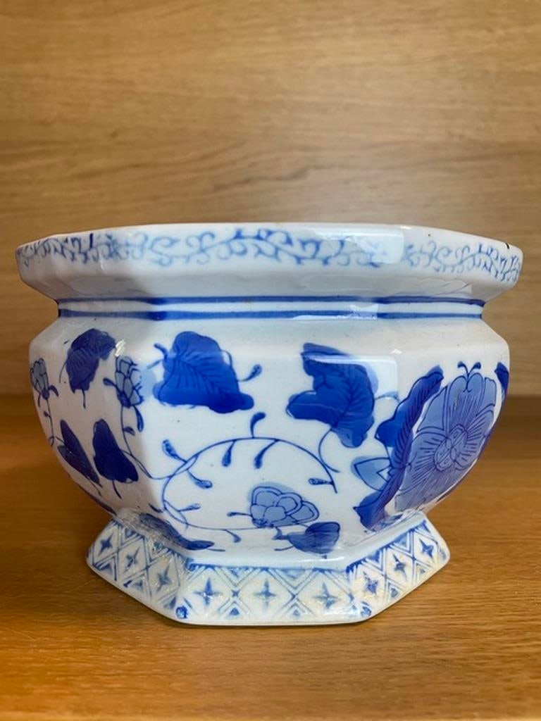 Vintage Porcelain Planter, Antique Conservatory Indoor Planter, Blue & White Ceramic Plant Pot, Gard (1 of 4)
