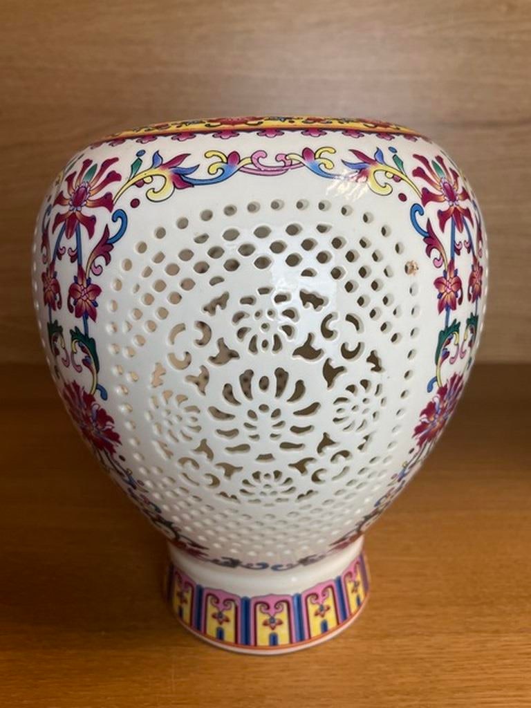 Chinese jingdezhen Ceramic Handmade Pastel hollow Fu Porcelain Vase (1 of 4)