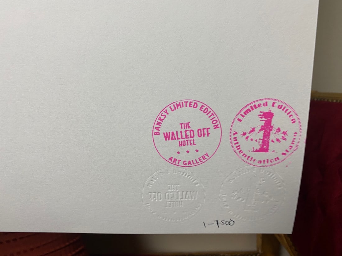 Banksy, In the manner of”, COA. Walled Off Hotel, Original, Limited Edition. Signed. Numbered - 7
