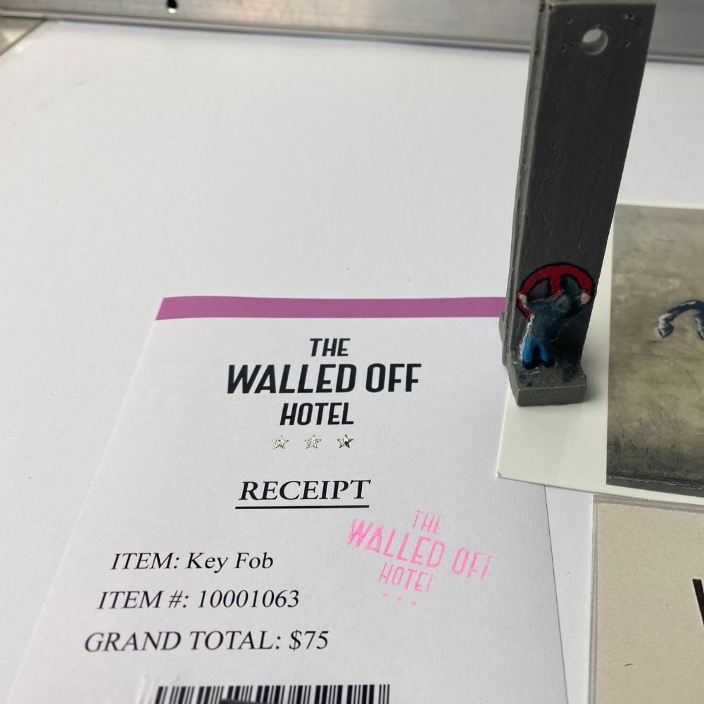 The Walled Off Hotel, Banksy, key Fob Sculpture. Original, Limited Edition,, - 5