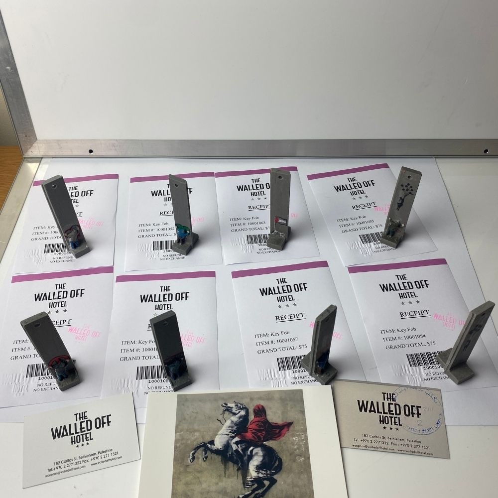 The Walled Off Hotel, Banksy, key Fob Sculpture. Original, Limited Edition, set X8 - 2