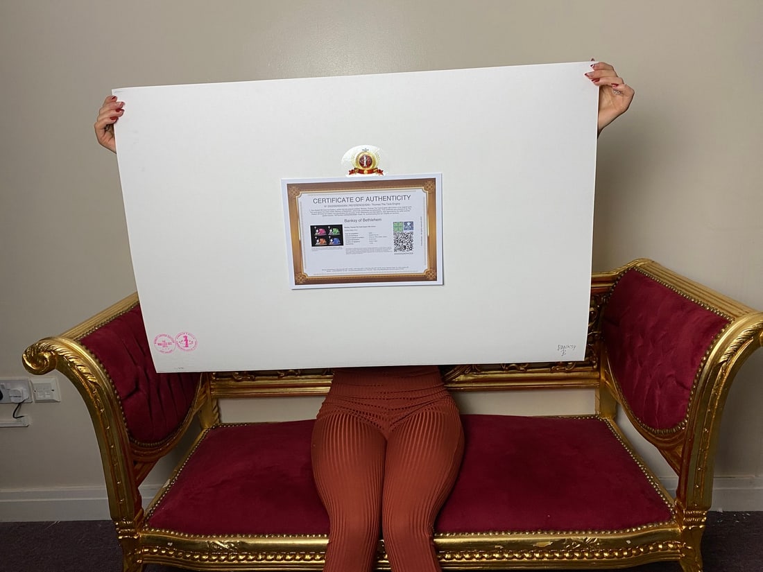 Banksy, In the manner of”, COA. Walled Off Hotel, Original, Limited Edition. Signed. Numbered - 3