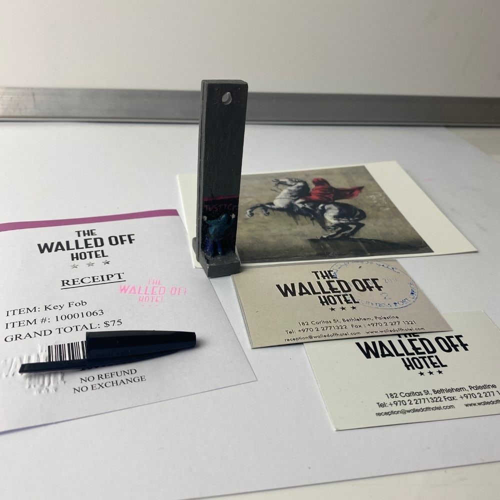The Walled Off Hotel, Banksy, key Fob Sculpture. Original, Limited Edition, - 2
