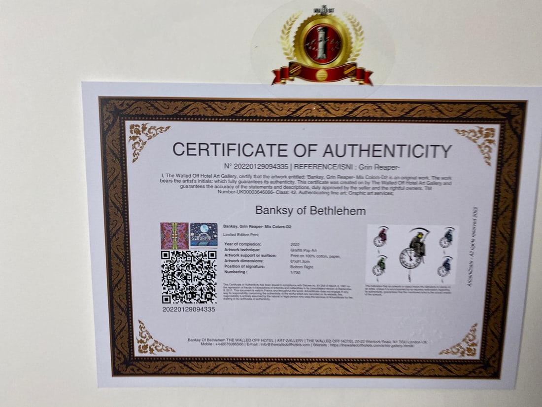 Banksy, In the manner of”, COA. Walled Off Hotel, Original, Limited Edition. Signed. Numbered. - 6