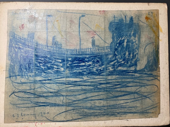 Laurence Stephen Lowry, 1960,Original, Drawing, Rare, Hand Signed and dated, - 2