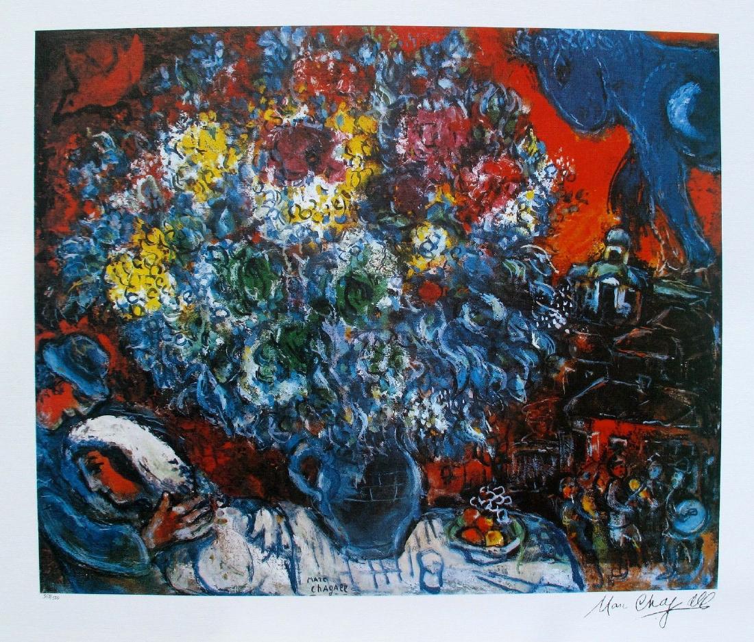 Marc Chagall "Bouquet De Fleur Et Amants" Ltd. Ed.: MARC CHAGALL"BOUQUET DE FLEUR ET AMANTS"LIMITED EDITION LITHOGRAPH FACSIMILE SIGNEDPENCIL NUMBEREDEDITION OF 500One of the greatest names in the history of art is Marc Chagall. Born in old Czarist Rus