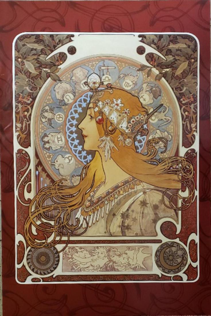 Alphonse Alfons Mucha Art Nouveau Deco Zodiac poster: Alphonse Alfons Mucha Art Nouveau Deco Zodiac poster size approx 28" x 22"